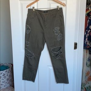 Army green high waisted distressed pants